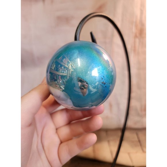 Holographic blue shiny glitter ball glass ornament Xmas decor - Picture 4 of 5
